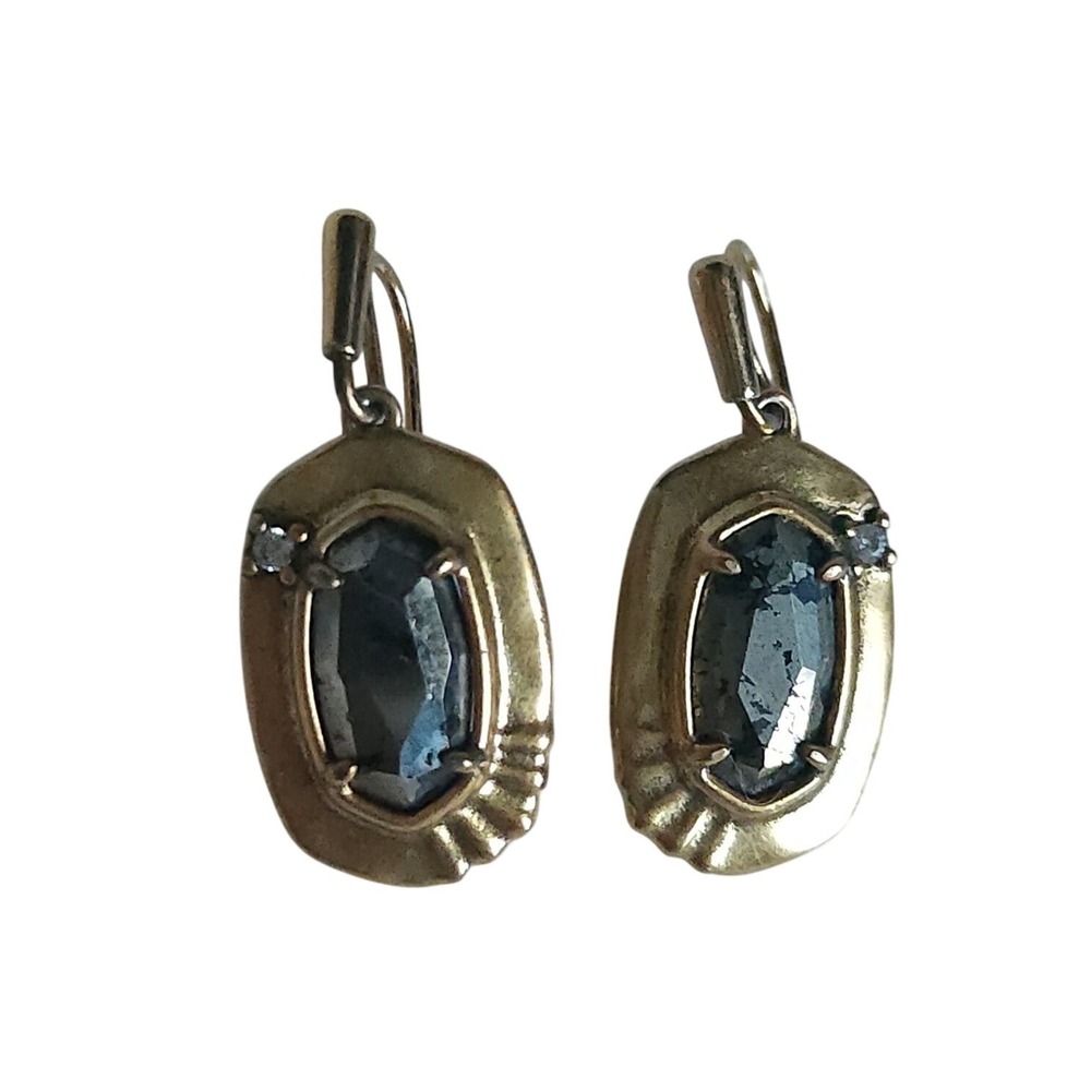 Kendra Scott Gold Tone Drop Earrings Gray Stone Vtg Style Glamour Goth Statement
